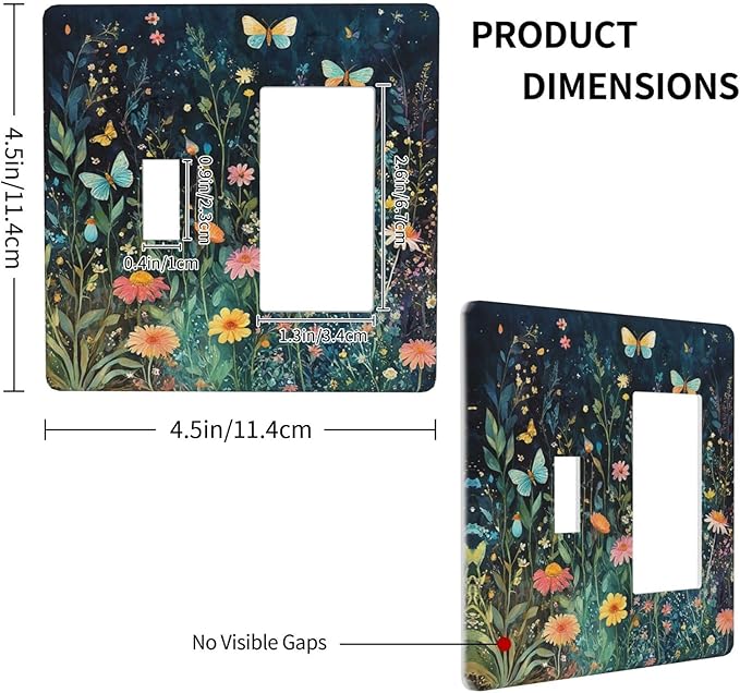 Outlet Covers Boho Vintage Floral Flower Butterfly 1 Toggle 1 Rocker Combination Decorative Wall Plate Electrical Switch Plates Light Switch Cover Plate for Bedroom Home Decor