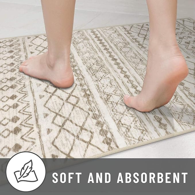 KUTA Boho Runners for Hallways 2.6x14 ft Moroccan Beige Washable Long Hall Carpet Non-Slip Vintage Soft Distressed Geometric Kitchen Runner Rug for Bedroom Laundry Living Room