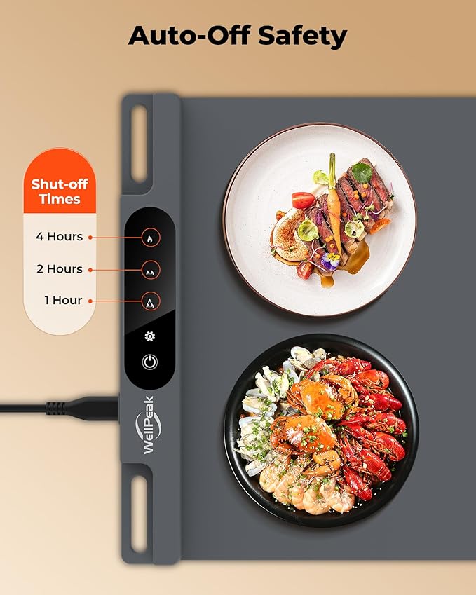 Electric Warming Mat for Food - Full Surface Fast Heating Silicone Tray with 3-Level Temperature, Auto-Off, Raised Feet for Table Protection, Versatile Warmer for Gatherings,Party,Home Buffet