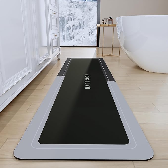 Bath Mat, Bathroom Mat Rugs Super Absorbent Shower Mats Non Slip Quick Dry Thin Rubber Mats for Bathroom Floor Fit Under Door, Shower Rug for Bathtub, Shower