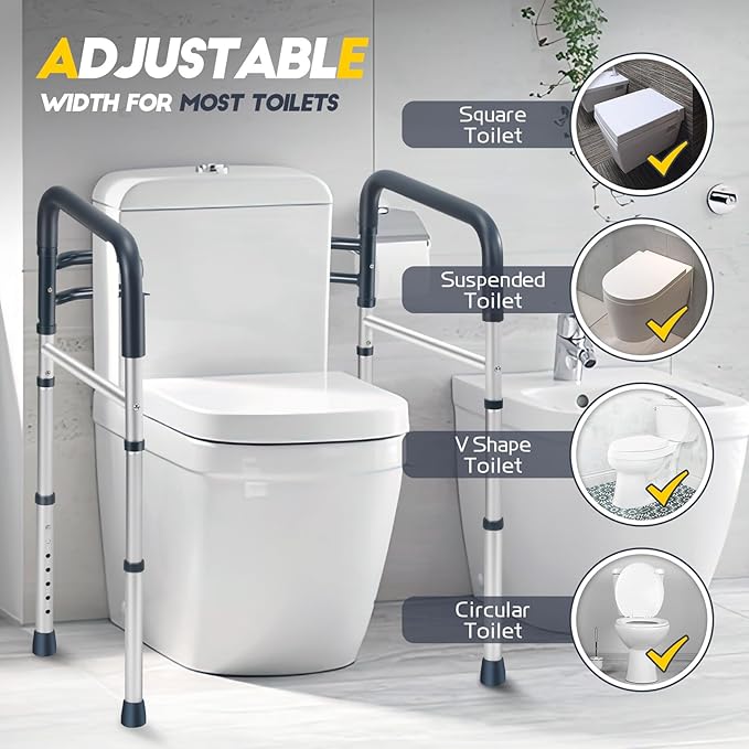 Toilet Safety Rails, Folding & Portable Bathroom Toilet Handles for Elderly, Seniors, Handicap & Disabled, Adjustable Toilet Safety Frame Fit Any Toilets (350 LB)