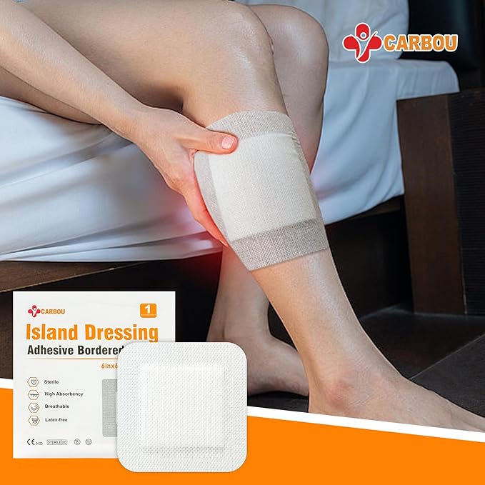 [6''x6''-30count] Carbou Island Dressing Bordered Gauze Sterile Individually Wrapped Gauze Pads,Highly Absorbent Adhesive Dressing Pad,Soft and Breathable Wound Dressing for Wound Care