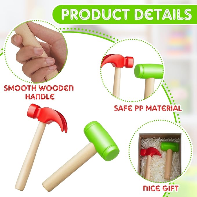 Deekin Toy Hammer Simulation Small Wooden Plastic Maintenance Tools Hammers Educational Toys Party Gift for Teens Girls Boys School Birthday Games Party Supplies(8 Pcs,2 Style Toy Hammer)