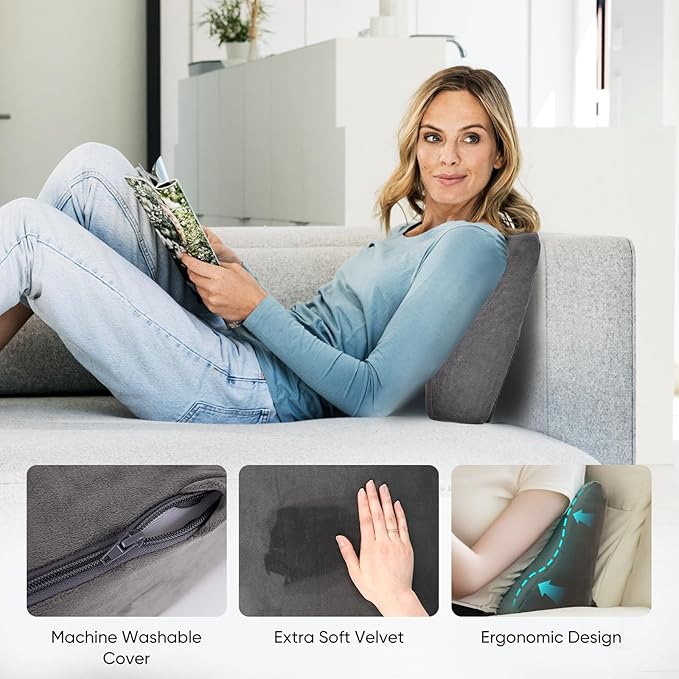 Lumbar Support Pillow for Recliner Chair and Couch, Memory Foam Back Cushion Ergonomic Back Support Pillow for Lower Back Pain Relief, with Soft Velvet