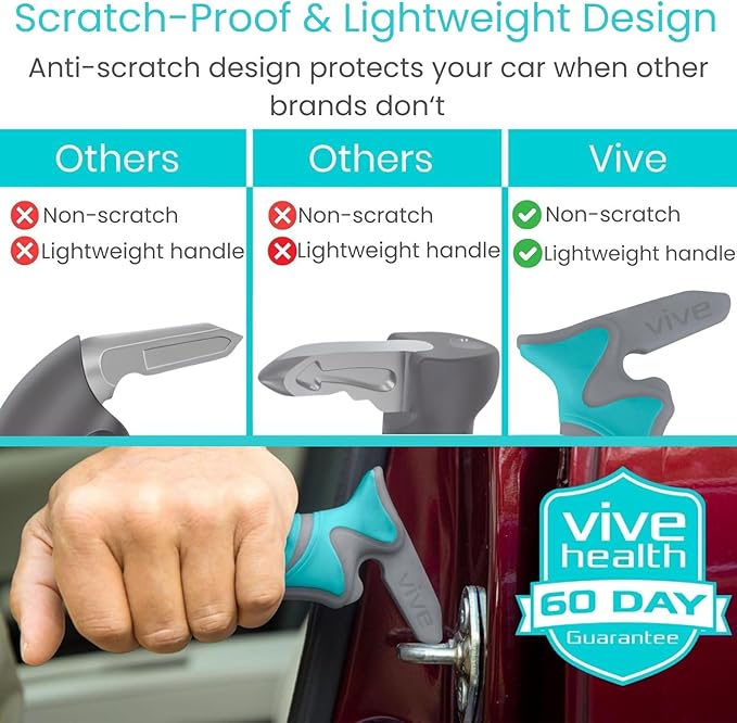 Vive Car Handle Assist for Elderly - Scratch Proof Latch - Auto Grab Bar Cane Support Aid - Standing Mobility Safety Tip to Help Get Out - Portable Assistive Device for Seniors, Handicapped