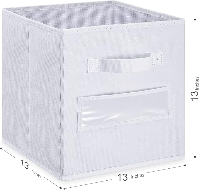 artsdi 13x13x13 storage cube bins(Set of 8)Fabric storage cubes with 8 Labels Window Cards & a Pen,storage cubes 13x13, storage bin, Collapsible 13 inch cube storage bins,Cubby Organizer Boxes, White