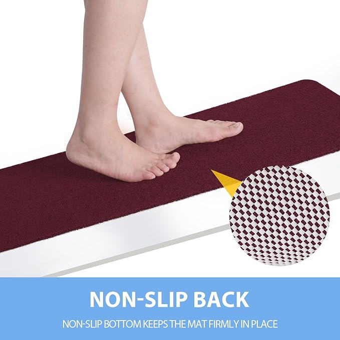 Non-Slip Bathtub Mat, Anti Slip Shower Mat, Fast Drying Bathtub Mats, Foot Scrubber Mat, Anti Slip Mat for Tub, Floor, Bathroom, Kitchen, Home, Hotel (Wine Red 24"×16")