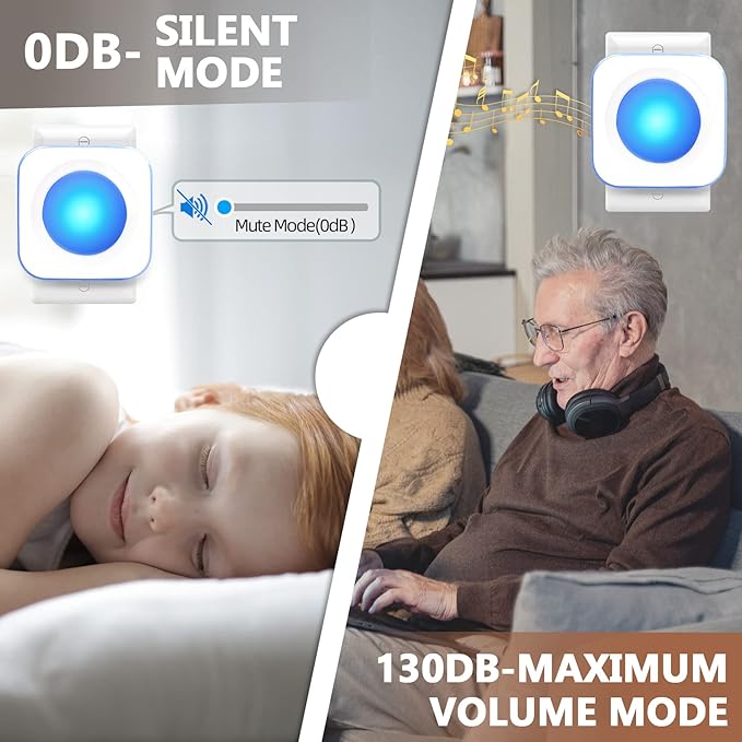 Wireless Doorbell Waterproof 1200 feet Door Bell with 2 Buttons with Different Tones Operating at 36 Melodies 4 Volume levels Flash Light 1 Receiver 2 Button White JSIEEM