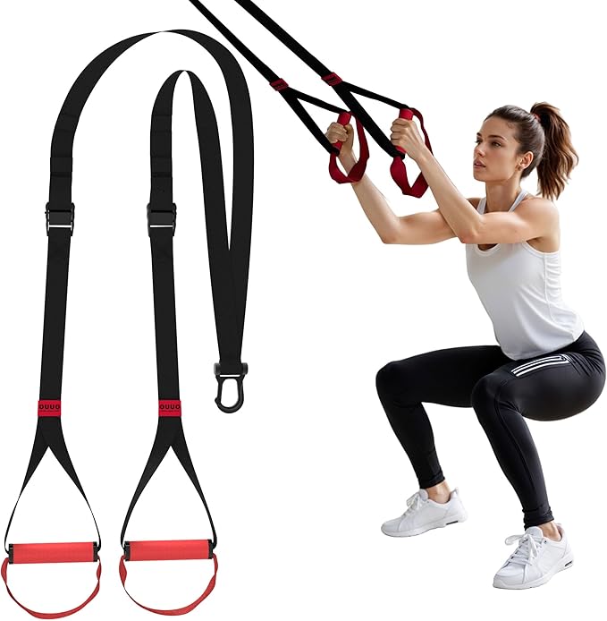 Suspension Straps Trainer for Home Gym – Integrated Door Anchor for 1-Second Setup, Bodyweight Fitness All in One Workout for Full Body, with Safety Sign, Big Poster&Mess Bag