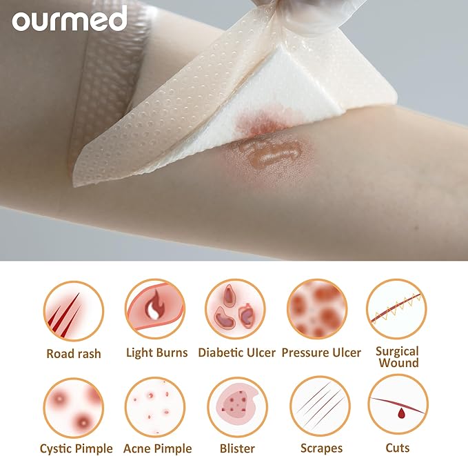 Silicone Sacral Foam Dressings(7"x 7" - 10 Packs) with Tender Adhesive Border, Sterile Advanced Absorbent Bandage, Wound Care for Bed Sores, Pressure Ulcers