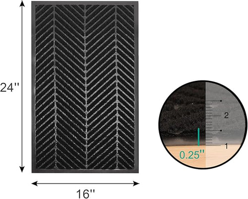 16" x 24" Black Front Door Mat Indoor Outdoor, Low Profile Welcome Doormat for Entrance, Waterproof All-Weather Entry Mat for High Traffic Area