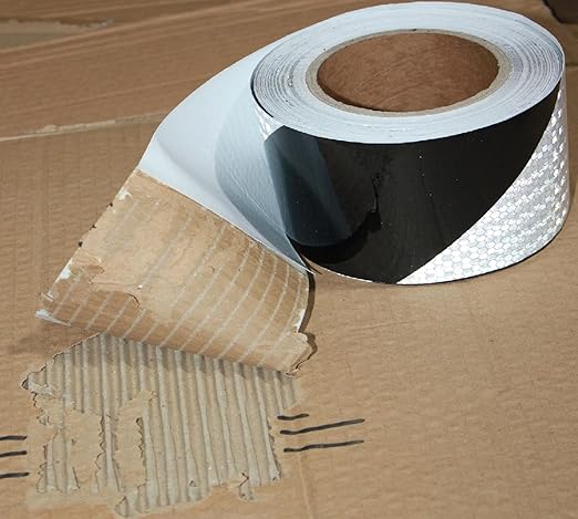 Black White Reflective Tape Outdoor Waterproof 3 inch X 166 feet, High Visibility Hazard Conspicuity Safety Industrial Marking Tape