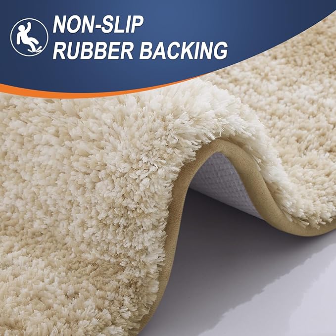 OLANLY Bathroom Rug Set 2 Piece, Soft Absorbent Microfiber Bath Rug Set, Non-Slip, Machine Wash Dry, Plush Shaggy Bath Mats for Bathroom (47"x20"+24"x16", Tan)