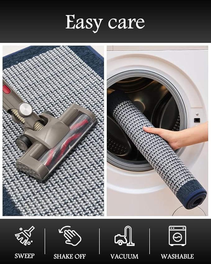 PADOOR Non Slip Kitchen Rugs Sets of 2 - Extra Large 2.5'x6' + 20"x32" Runner Rugs for Kitchen Floor Non Skid Washable, Absorbent Kitchen Mat for in Front of Sink 2 Piece Blue
