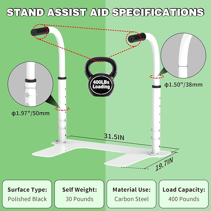 Heavy Duty Couch Stand Assist, Height & Width Adjustable Standing aid & Support Device, Chair/Sofa Stand Assist for Elderly Mobility & Daily Living Sit to Stand(400LBs Loading, White)