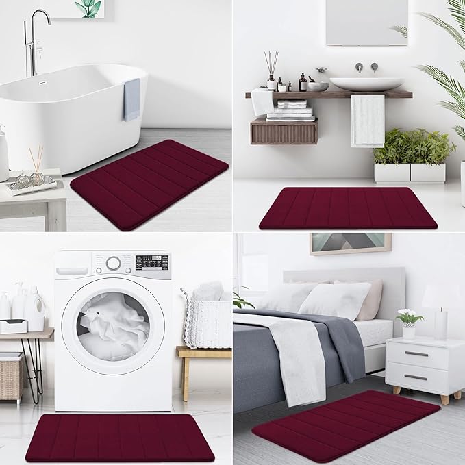 Buganda Memory Foam Bath Mat, 59" x 20", Ultra Soft and Non-Slip Bathroom Rugs, Water Absorbent and Machine Washable Bath Rug Runner for Bathroom, Shower, and Tub, Burgundy