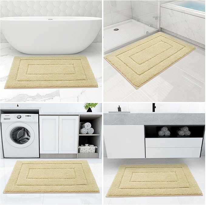 Buganda Bathroom Rugs, 59" x 20", Soft and Absorbent Microfiber Bath Rugs, Non-Slip Shaggy Shower Carpet, Machine Wash Dry Bath Mats for Bathroom Floor, Tub and Shower, Beige