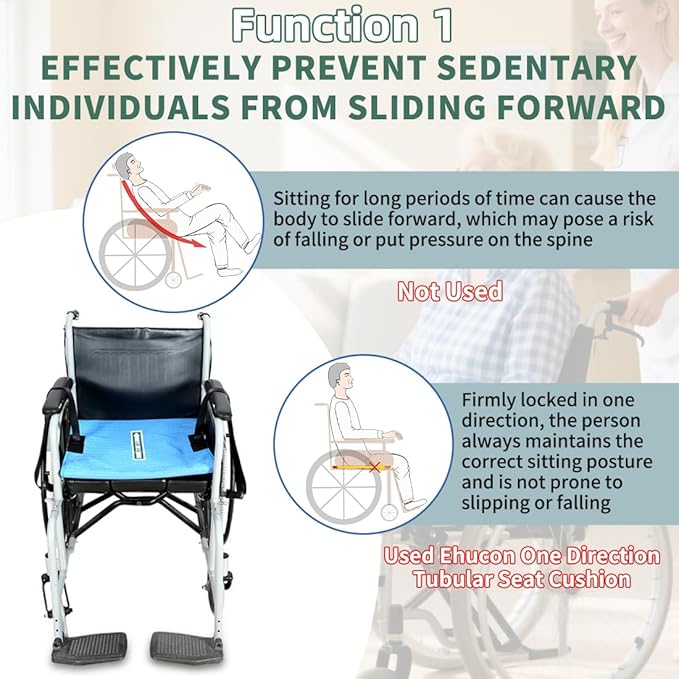 One Way Transfer Support Tubular Seat Cushion, Fall Prevention for Eldery in Chair or Wheelchair, Excellent Non-Slip Seat Cushion in Car Seat or Office Chair (Blue, with Handles(17"x17"))