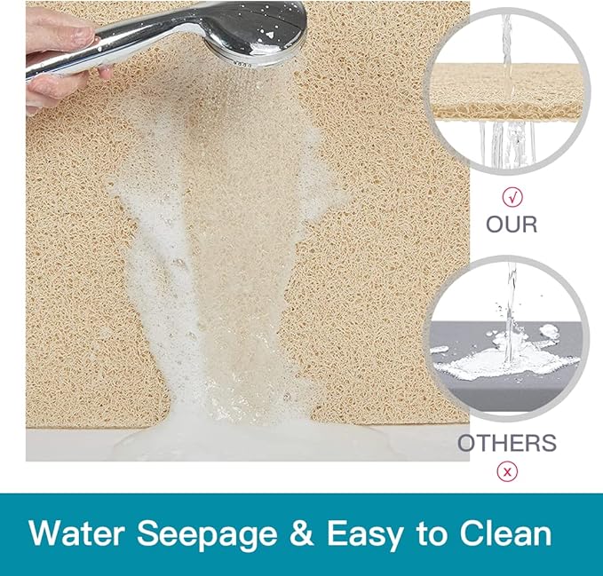 Shower Mat Non Slip,Soft Bath Mat with Drain,Quick Drying PVC Loofah Bathtub Mat for Bathroom,Without Suction Cups,24 x 24 Inch (Beige)