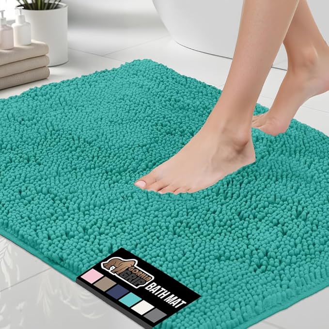 GORILLA GRIP Bath Rug Mat 44x26, Soft Absorbent Chenille, Quick Dry Microfiber Mats, Rubber Backing Washable Shower Floor Rugs, Bathmat Runner, US Designed Bathroom Home Decor Accessories Turquoise