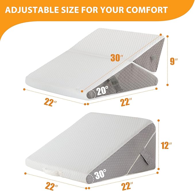 Bed Wedge Pillow for Sleeping, 9&12 Inch Adjustable Wedge Pillow Set for After Surgery, Triangle Pillow for Back Pain Relief, Leg Support, Acid Reflux, Gerd, White/Grey