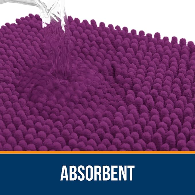 OLANLY Bathroom Rugs 36x24, Extra Soft Absorbent Chenille Bath Rugs, Rubber Backing Quick Dry, Machine Washable Bath Mats for Bathroom Floor, Tub and Shower, Home Decor Accessories, Purple