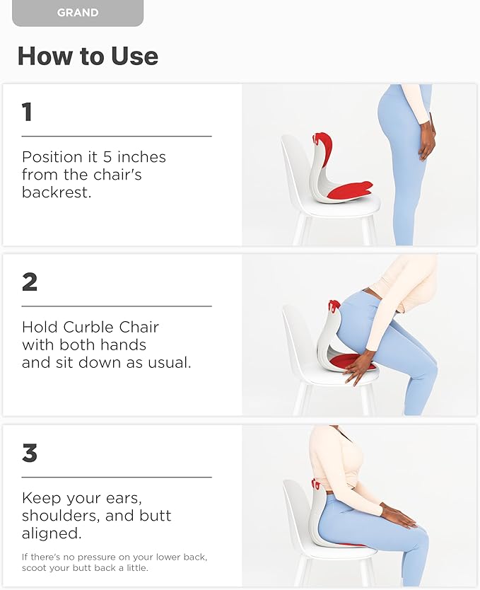 curble Grand(Extra Wide & Sturdy) – Ergonomic Back and Lumbar Support for Good Posture Correction and Back Pain Relief, Perfect for Office, Floor Seat, and Work from Home, Patented (Red)