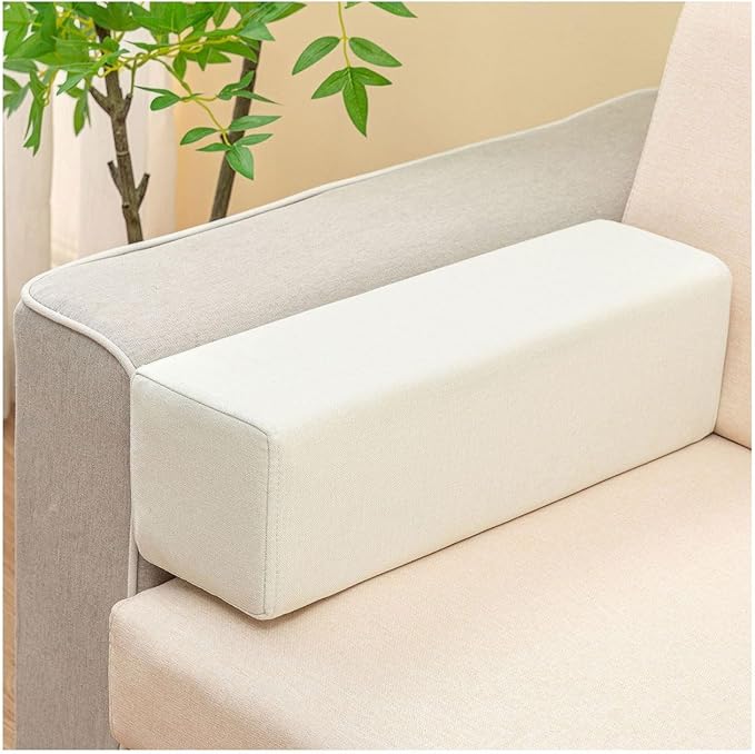 Couch Arm Rest Pillow, High Density Foam Armrest Cushion Removable Pillowcase Washable Elbow Support, Thicken High Density Foam Pad for Recliner Sofa, Bed, Armchair(Off-white,35.4X5.9X4.7in)