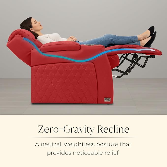 Seatcraft Apex Zero-Gravity CoolZero Italian Leather Home Theater Seating, Powered Headrest, Powered Lumbar, Powered Recline, Row of 3 Sofa, Red