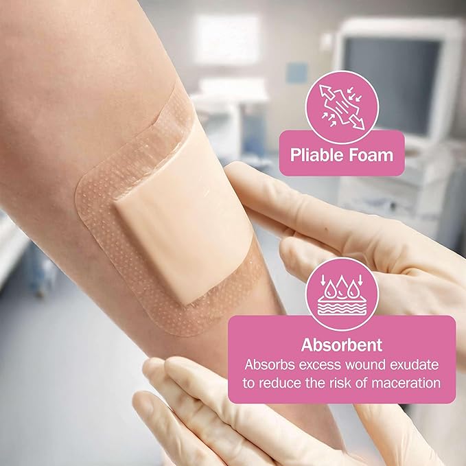 Bordered Silicone Foam Bandages - 10 3x3 Sterile Silicone Foam Dressings for Wound Care, & Dressings - Absorbent Bed Sore Protectors - Good for Sensitive Skin