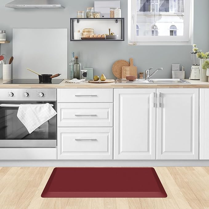 KitchenClouds Kitchen Mat Cushioned Anti Fatigue Kitchen Rug 0.8inch Waterproof Non Slip Kitchen Rugs and Mats Standing Desk Mat Comfort Floor Mats for Kitchen Sink Office (17.3"x28", Red)