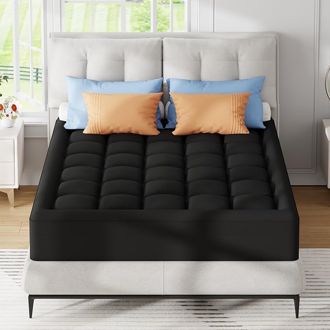 ELEMUSE Dual Layer 3 Inch Memory Foam Mattress Topper Full Size, 2 Inch Cooling Gel Memory Foam Plus 1 Inch Down Alternative Pillowtop Mattress Pad with Cooling Cover, Soft Comfort Support,Black