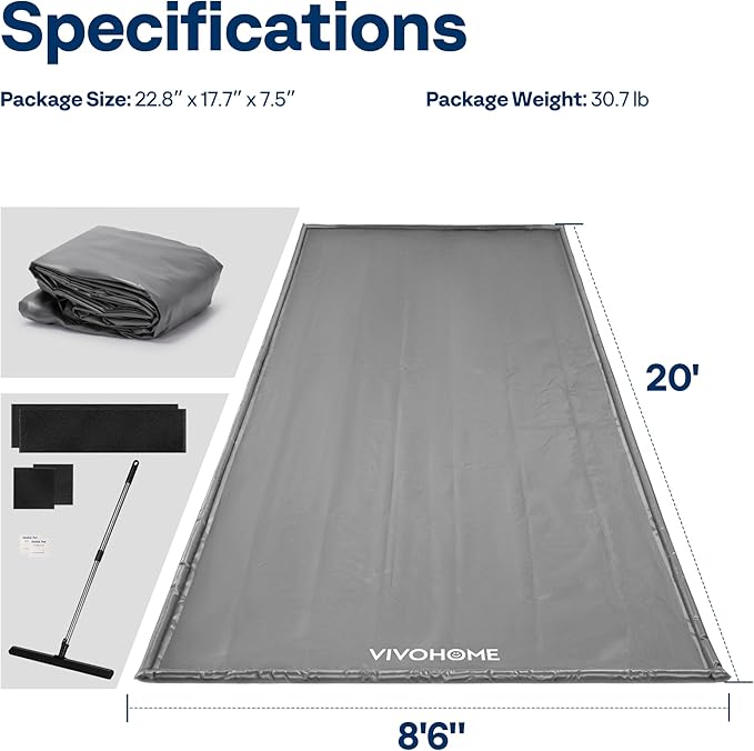VIVOHOME Containment Mat (8'6" x 20') with Stay Put Corner, PVC Garage Floor Mats, Heavy Duty Garage Parking Mat with a Squeegee, Gray