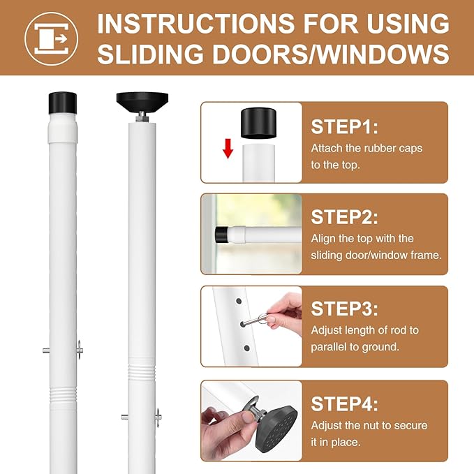 Sliding Glass Door Security Bar, Patio Door Barricade Security Bar, Apartment BarSliding Door Security Bar, Door Jammer, White, 1 Pack