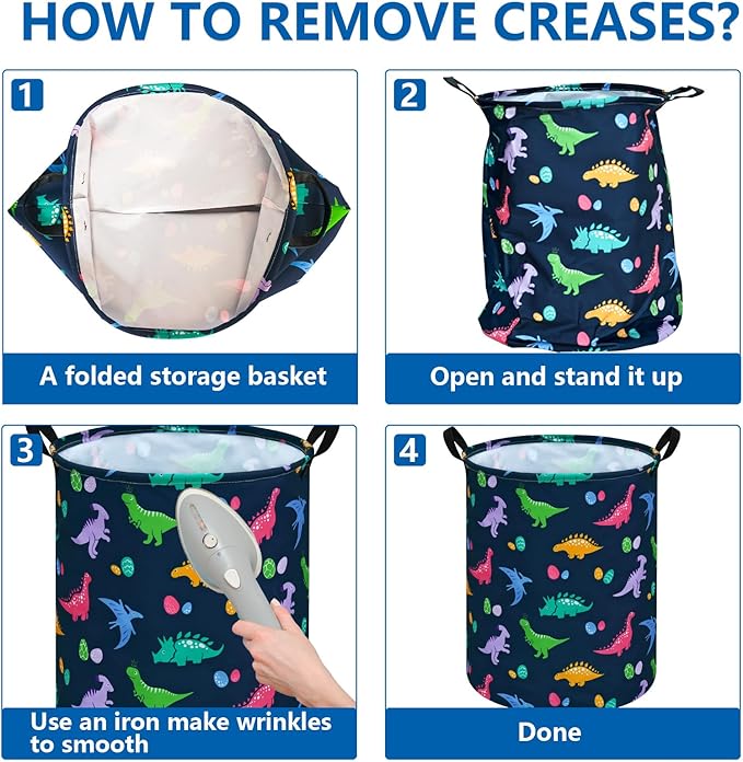 19.7 Inch Round Dinosaur Pattern Laundry Clothes Hamper Laundry Basket with Handles,Storage Organizer Bins Laundry Gift Basket for Room, Bedroom Decor