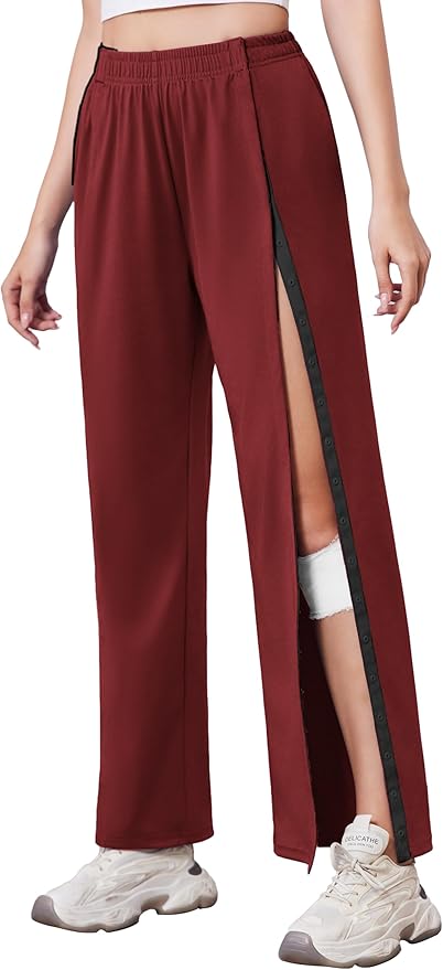 Deyeek Tear Away Pants for Women Side Slit Snap Sweatpants Loose Fit Post Surgery Casual Adaptive Clothing with Pockets