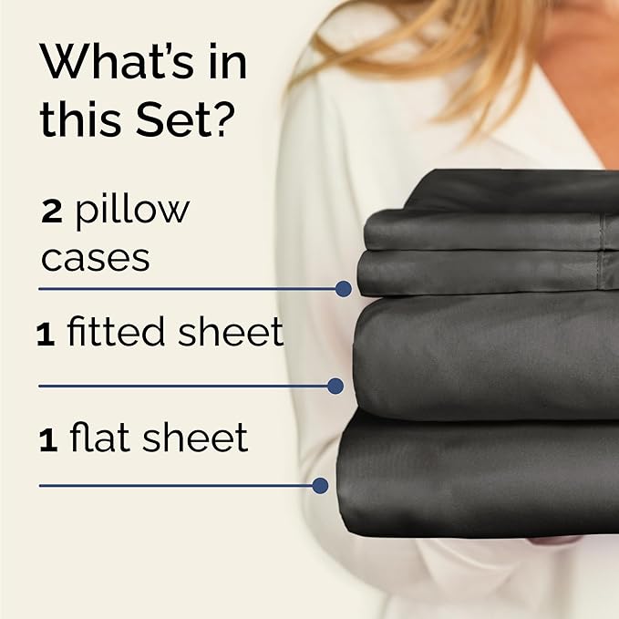 Twin 4 Piece Sheet Set - Cooling & Breathable Bed Sheets - Hotel Luxury Bed Sheets for Women, Men, Kids & Teens - Comfy Bedding w/Deep Pockets & Easy Fit - Soft & Wrinkle Free - Twin Charcoal Sheets