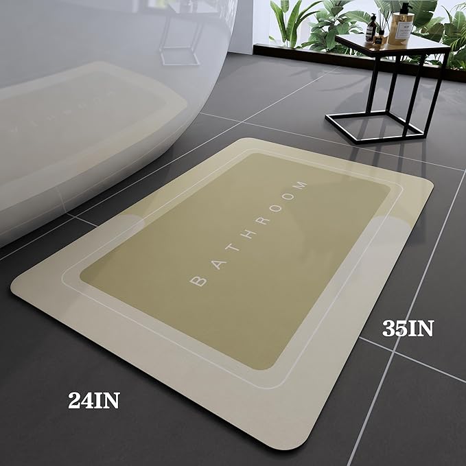 Bath Mat, Bathroom Mat Rugs Super Absorbent Shower Mats Non Slip Quick Dry Thin Rubber Mats for Bathroom Floor Fit Under Door, Shower Rug for Bathtub, Shower, Beige