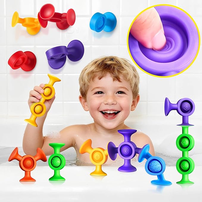 Baby Bath Toys Suction Toy: No Hole Bath Toy for Baby Toddlers Sensory Fidget Toys for Autism Fine Motor Skills Suction Cup Toys for Boys Girls - Bathtub Airplane Travel Window Building Toy