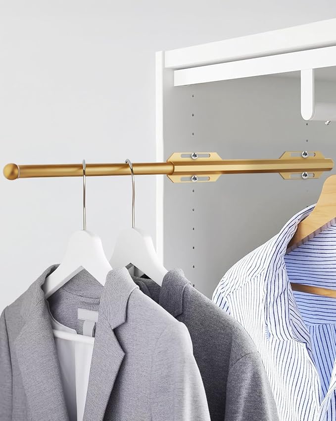 Valet Rod for Closet Pull Out, 12" Adjustable extending closet rod, Standard Retractable closet rod organization rack, Valet Clothing Hanger Rods Extender for Wardrobe Laundry Bathroom (Orange Gold)