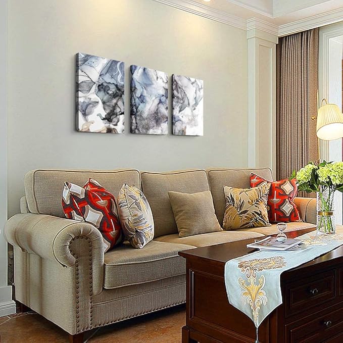 TTHYUEWS Canvas Art - 3 Piece Abstract Wall Art, 12x16 inches Each, Modern Home Decor, Kitchen, Bathroom, Living Room, Office Wall Decorations, Ink Paintings, Ready to Hang