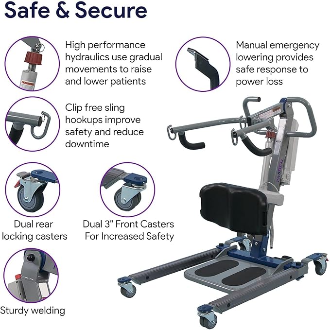 ProHeal Sit to Stand Lift - Bariatric Full Body Patient Transfer Lifter for Home Use and Facilities - Long Lasting Battery, 600 Pound Weight Capacity, 4 Sling Hooks