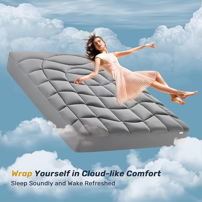 Unikome California King Mattress Pad Waterproof - Ergonomic Quilted Fitted Cal King Mattress Topper, 5-Layers Noiseless Washable Mattress Protector Cover with 8"-21" Deep Pocket (Grey,72x84)