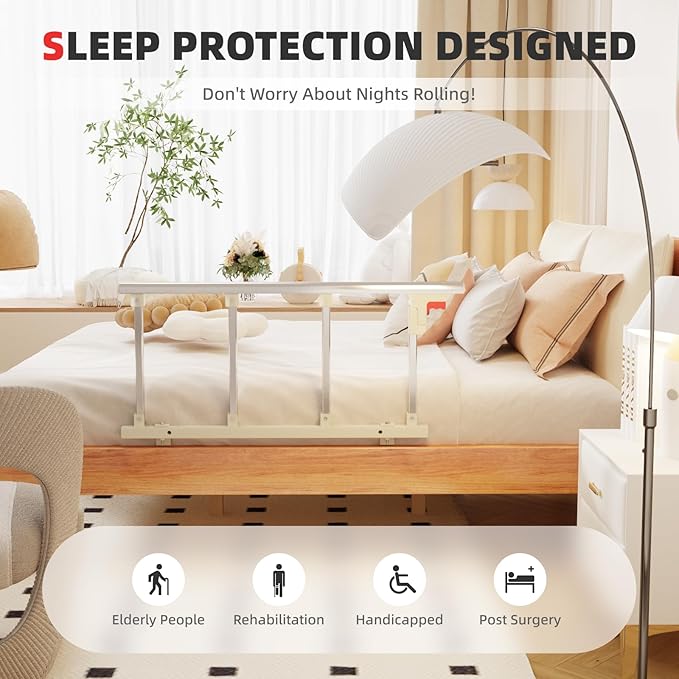 Bed Rails for Elderly Adults Safety, Folding Bedside Assist Rail Handle, Collapsible Bed Fence Preventing Falling for King, Queen, Full, Twin