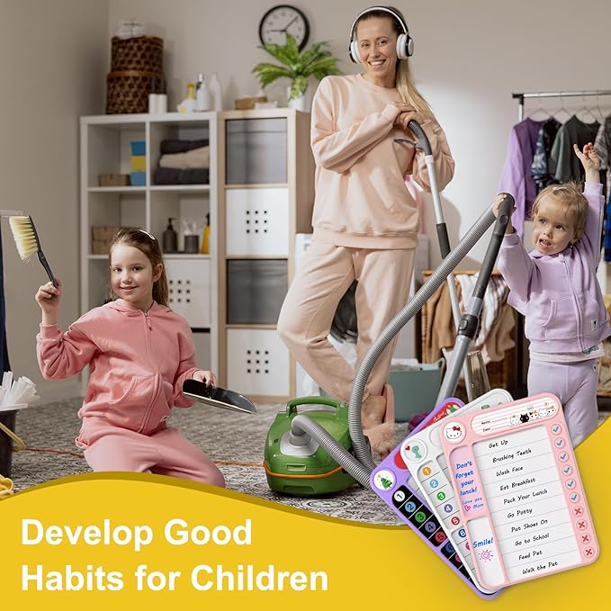 2-Pack Magnetic Chore Chart for Kids, ADHD Task Tracker Easy-Check Routine Dry Erase Board, to-Do List Planning Tool with Stand for Fridge/Desk/Home/School, 6 Reusable Sheets, 4 Markers White
