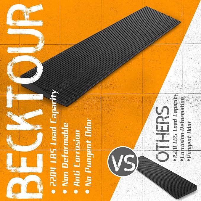 1.5'' Rise Threshold Ramp for Doorways, 2204 LBS Capacity Rubber Threshold Ramp, Non-Slip Driveway Curb Ramps Handicap Ramp for Wheelchair Scooter Stroller, Cuttable & Adjustable Size