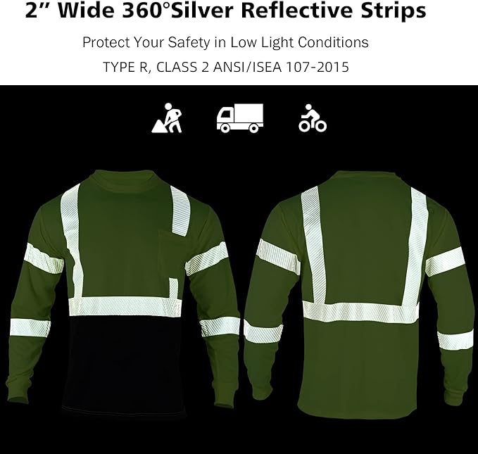 VENDACE 3pcs Safety T Shirts Reflective High Visibility Hi Vis Long Sleeve Construction Work Shirts for Men Class 3