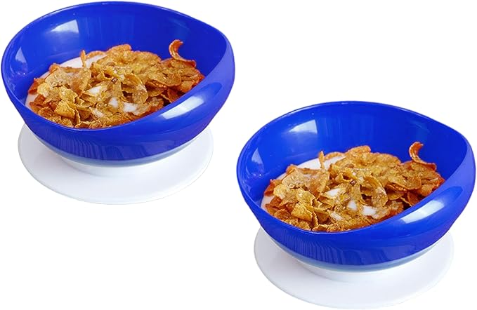 pekokavo 5.8" Anti-Spill Suction Bowl for Seniors, Non-Slip No Tip Adaptive Feeding Bowl for Elderly, Disabled Adults, or Parkinson's, Pack of 2 (Blue Bowls)