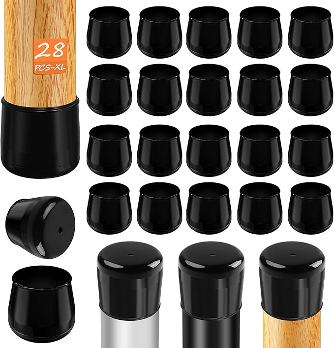 28pcs Chair Leg Protectors for Carpet, Round Chair Feet Glides Covers Caps Kitchen Table Foot Sliders with Plastic Pads Damage-Free Move on Carpets (Fit:1-1/2"~1-3/4", Black)