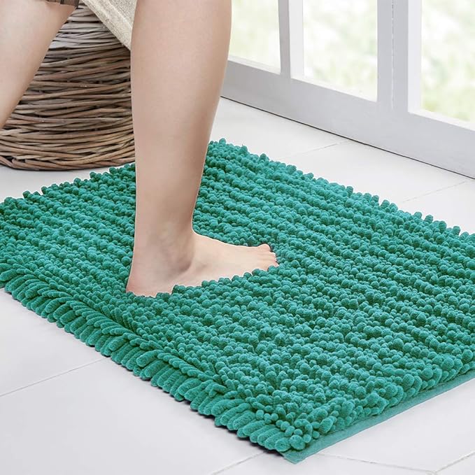 Walensee Large Bathroom Rug Non Slip Bath Mat (24x60 Inch Turquoise) Water Absorbent Super Soft Shaggy Chenille Machine Washable Dry Extra Thick Perfect Absorbant Best Plush Carpet for Shower Floor